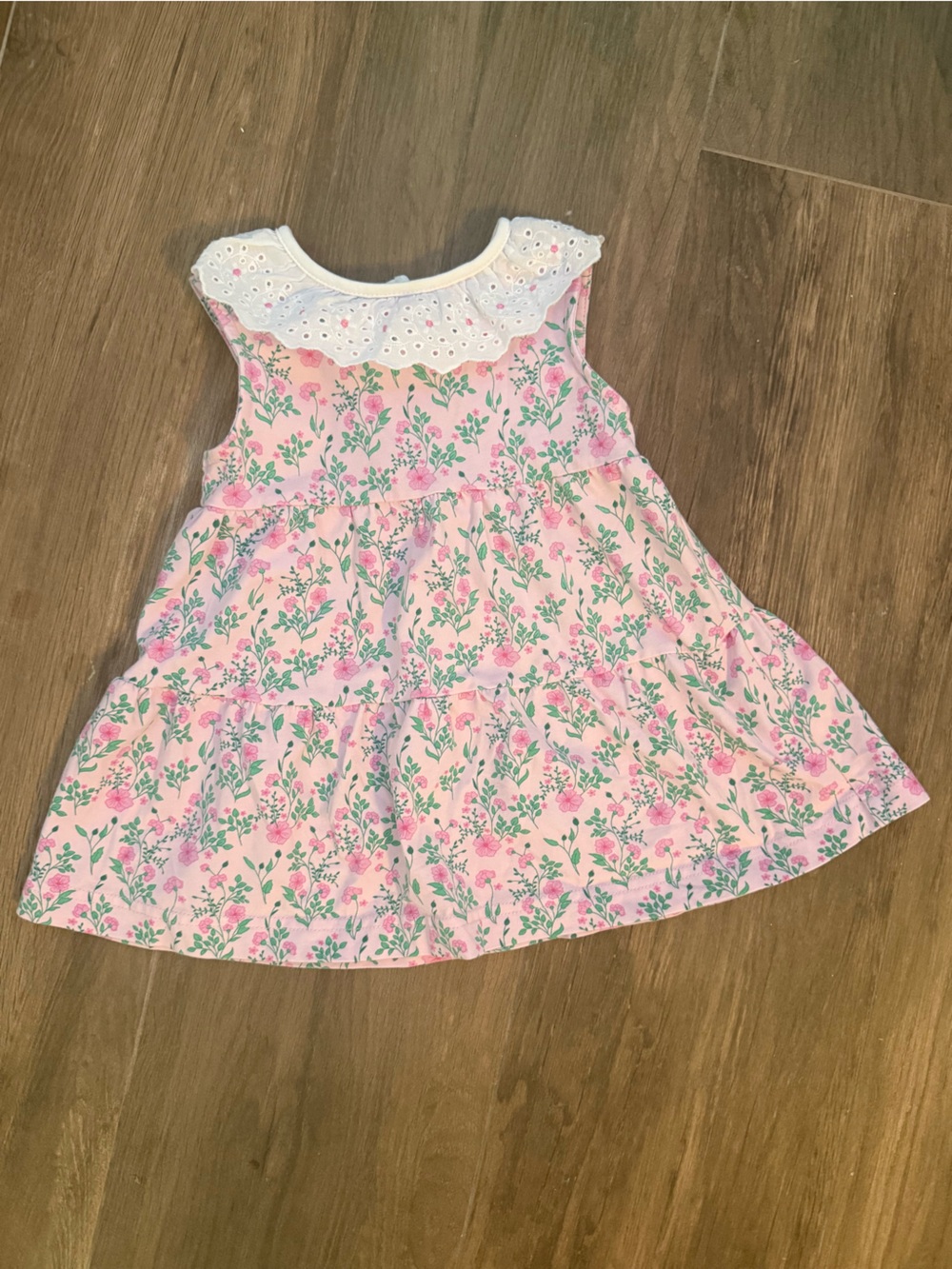 Florence Eiseman Pink Floral dress with Eyelet Ruffle